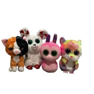 Lot Of 4 Ty Beanie Boo Plush 6” Tauri Cat Rodney Mouse Chimney Scooter Snail